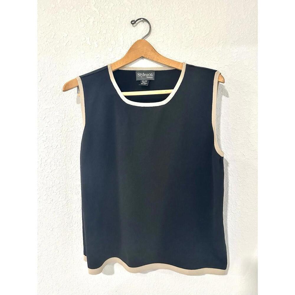 Style & Co. Woman Tank Top Black with Tan Trim High Neck Women's 2X